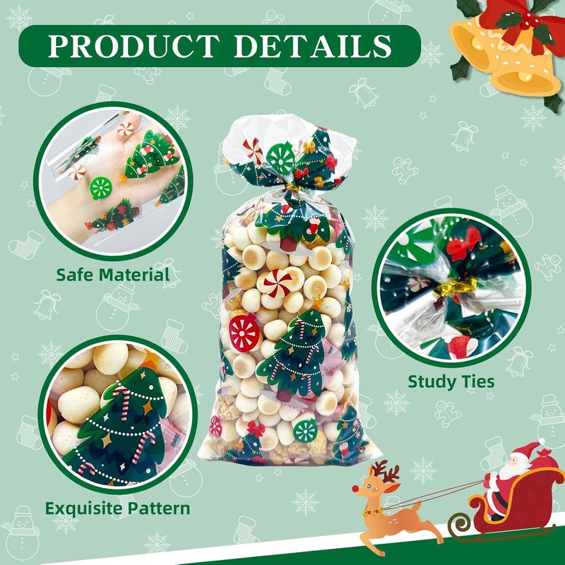 ONFAON Christmas Candy Bags - 180 Treat Bags with 200 Twists for Snacks, Cookies & Candy Packing - Image 3